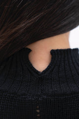 Ottawa - Hand Knitted Wool High Neck Sweater - Licorice Black