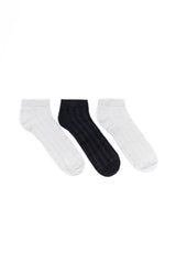 Modal Cable-Knit Ankle Socks in 2 White & 1 Black