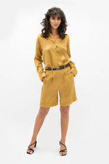 Manila Silk Tailored Shorts in Mimosa Yellow