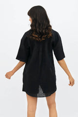 Seville Linen Short Sleeves Shirt in Licorice Black