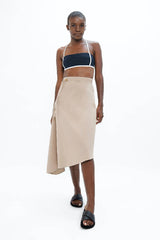 Mallorca Organic Cotton Asymmetric Skirt in Sand Brown