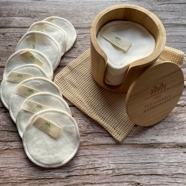 Bamboo Holder with Reusable Bamboo Velvet Face Pads