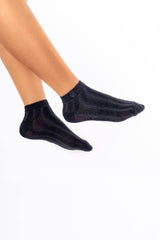 Modal Cable-Knit Ankle Socks in All Black