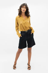 Kobe Shirt Silk Blouse in Mimosa Yellow