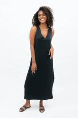 Capri Sleeveless V-neck Maxi Dress in Licorice Black