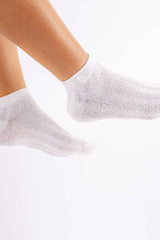 Modal Cable-Knit Ankle Socks in 2 White & 1 Black