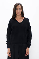 Nagano - Wool V-Neck Sweater - Licorice Black