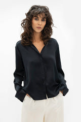 Kobe Shirt Silk Blouse in Black