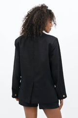 Havana Oversized Linen Blazer in Licorice Black