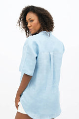 Seville Linen Short Sleeves Shirt in Sommerhus Blue