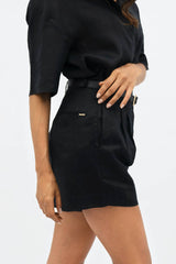 French Riviera Linen Mom Shorts in Licorice Black
