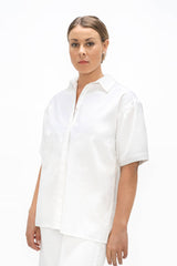 Vienna Organic Cotton Short Sleeves Shirt in Cloud White
