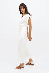 Dakar TENCEL™ Straight Leg Jumpsuit in Porcelain White