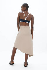 Mallorca Organic Cotton Asymmetric Skirt in Sand Brown