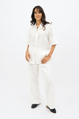 Seville Linen Short Sleeves Shirt in Porcelain White