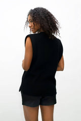 Napoli High Neck Knitted Top in Licorice Black