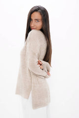 Ottawa - Hand Knitted Wool High Neck Sweater - Sand Marl