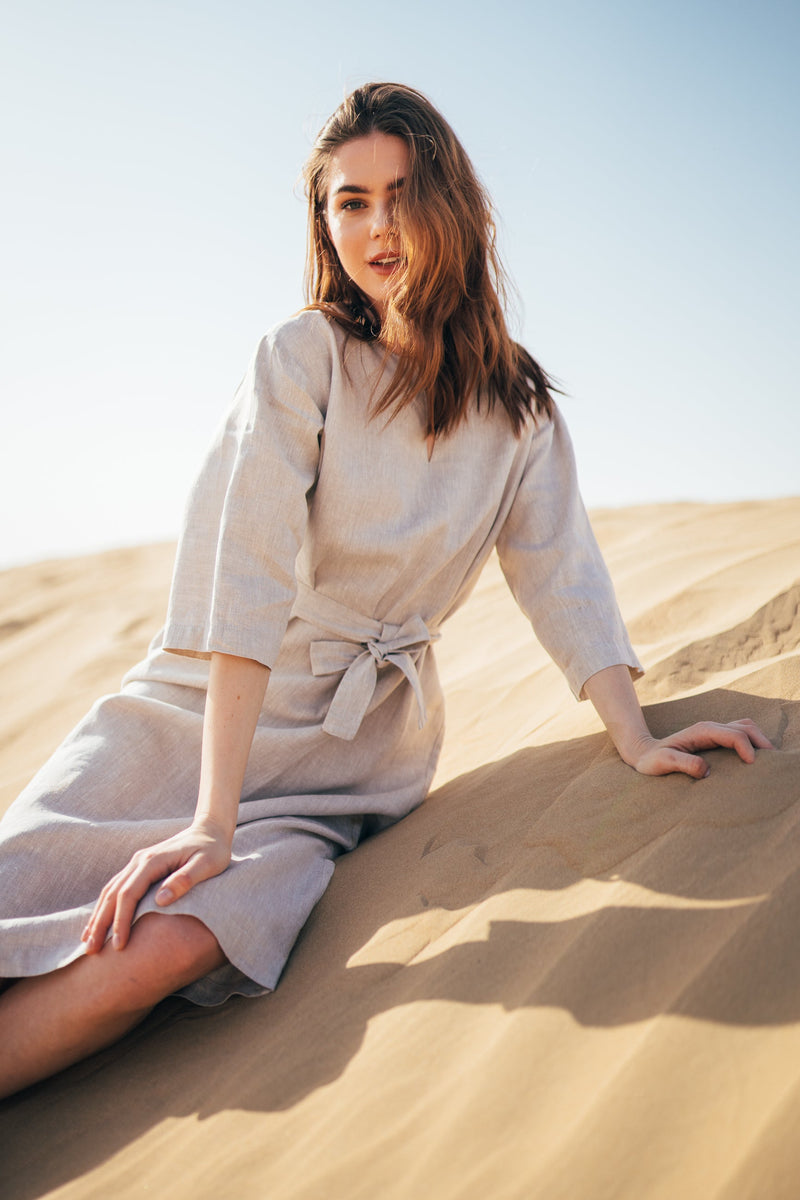 Light free loose women's linen dress in natural linen by Anse Linen womenswear brand.