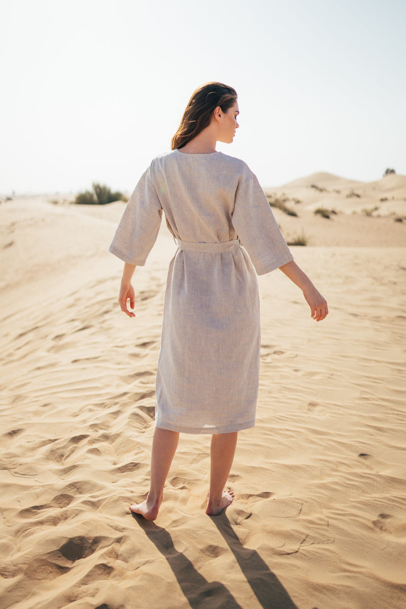 Anse Linen midi dress made of natural pure linen.