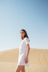 White pure linen T-shirt dress by Anse Linen.