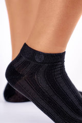 Modal Cable-Knit Ankle Socks in 2 White & 1 Black