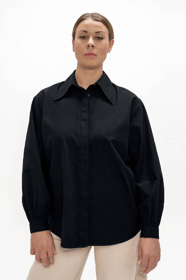 Prague Organic Cotton Collar Shirt in Eclipse Black