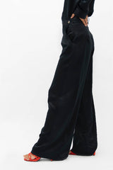 Branson Silk Wide Leg Pants in Black