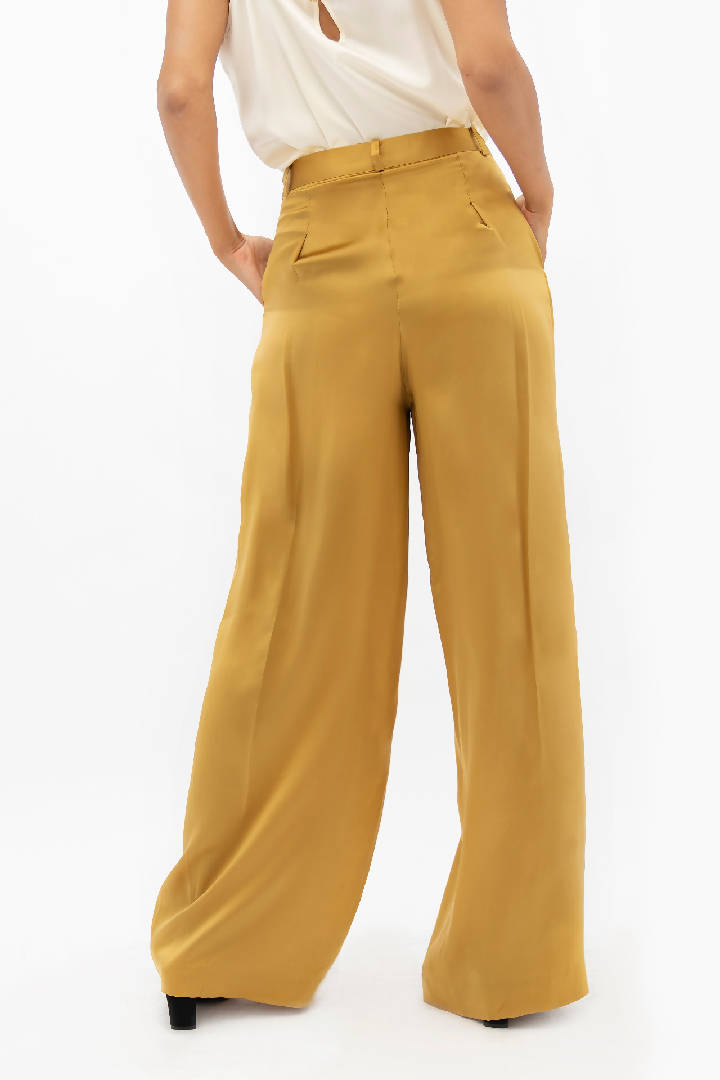 Branson Silk Wide Leg Pants in Mimosa Yellow