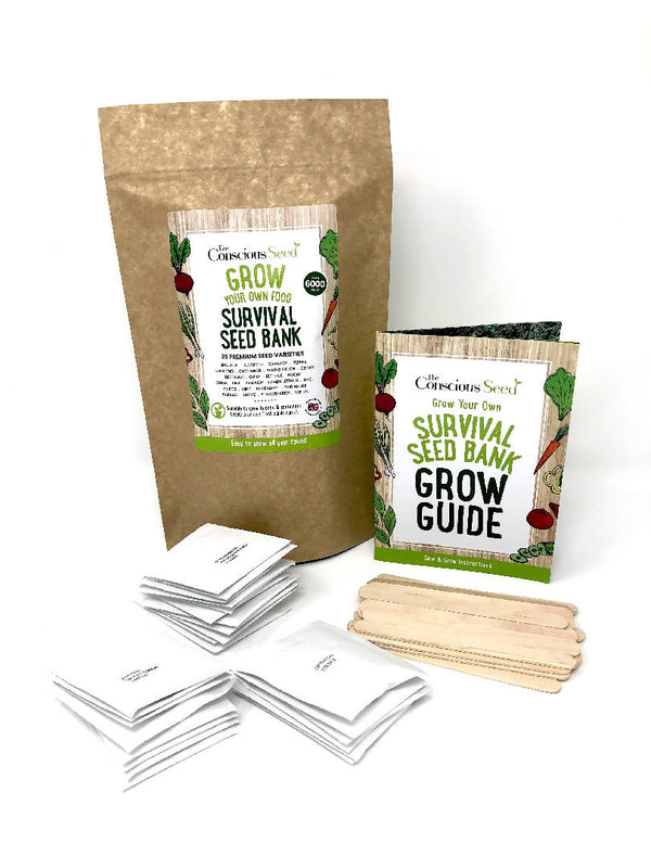 Grow Your Own Food - Survival Seed Bank Survival Kit - 25 Premium Seed Varieties: Over 6000 seeds. Great Gardener Gift - The Conscious Seed