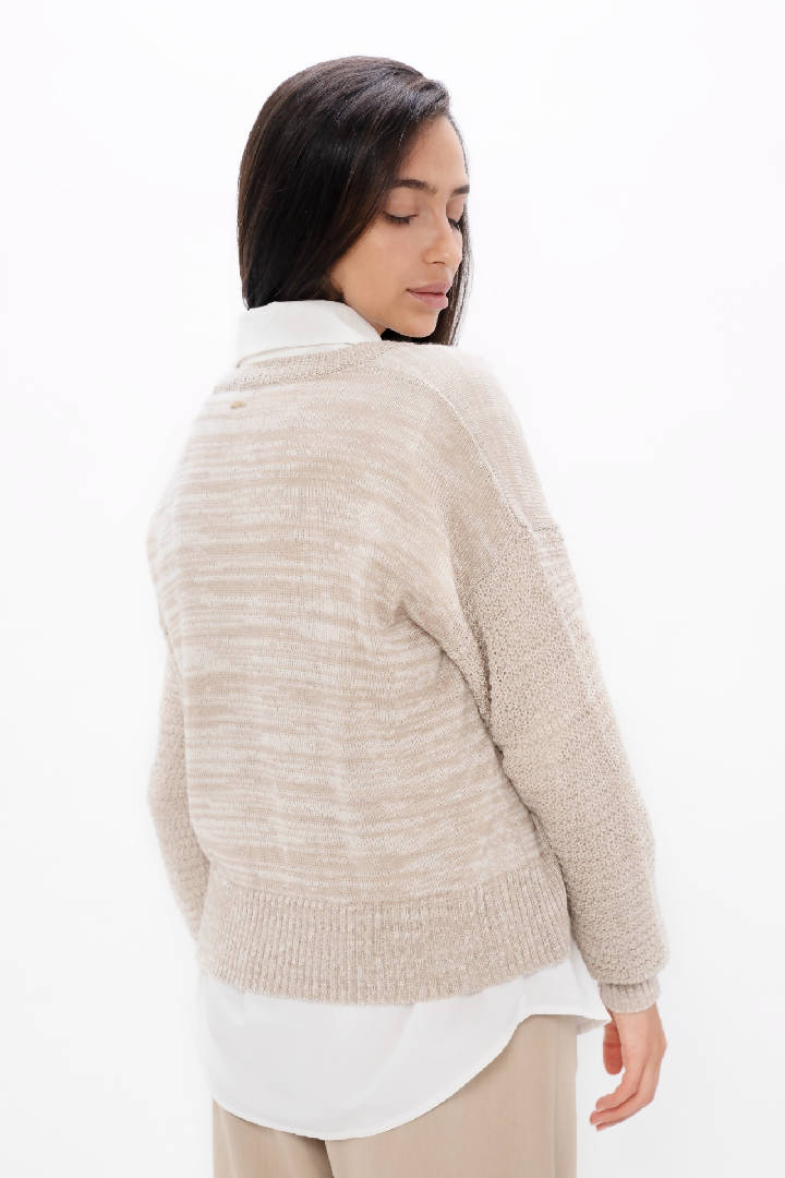 Nagano - Wool V-Neck Sweater - Sand Marl