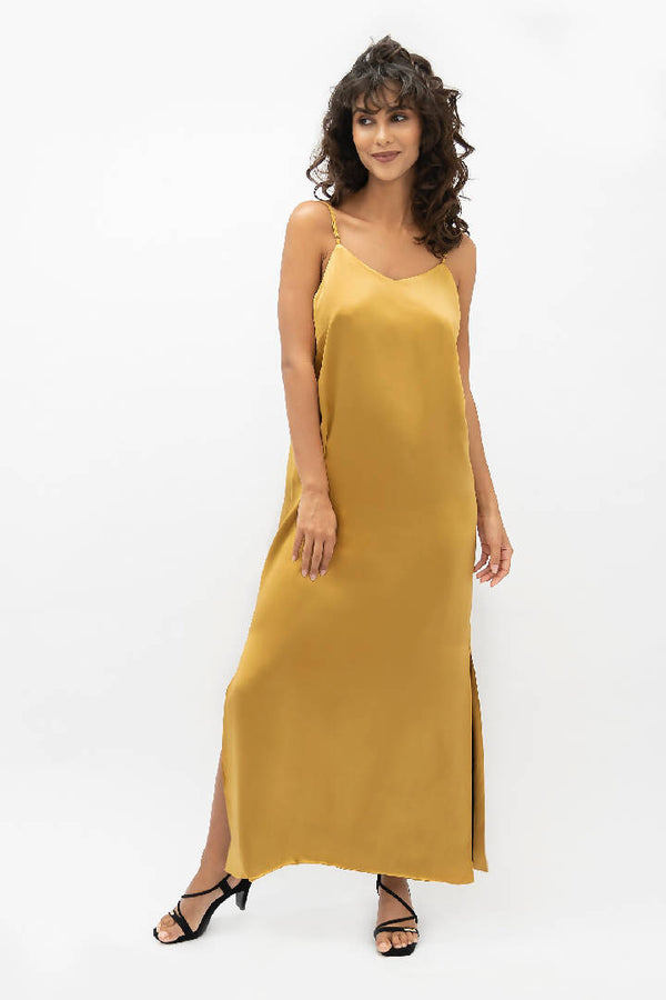 Calabar Silk Slip Dress in Mimosa Yellow
