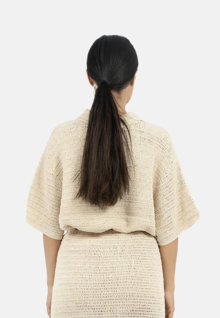 Sedona Crochet Polo Top-Natural