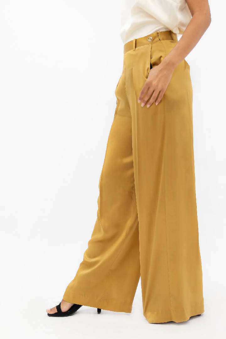 Branson Silk Wide Leg Pants in Mimosa Yellow