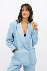 Havana Oversized Linen Blazer in Sommerhus Blue