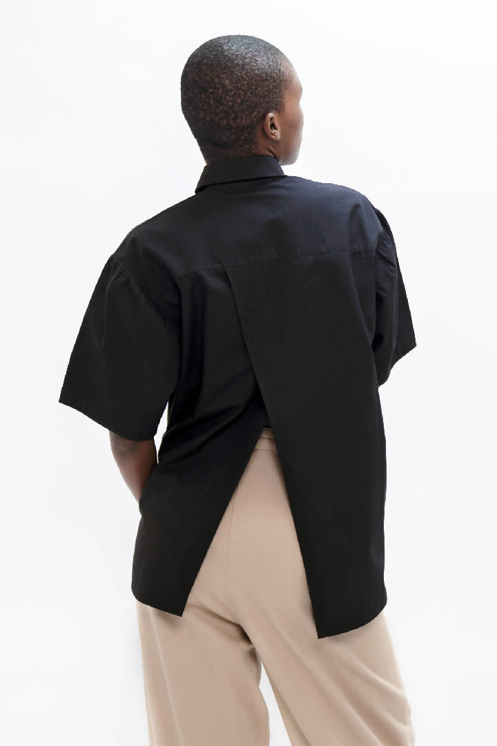 Vienna Organic Cotton Short Sleeves Shirt in Eclipse Black