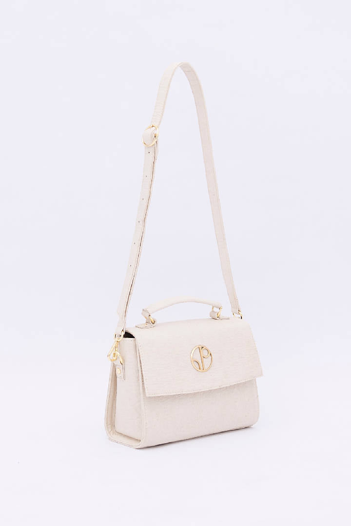 London Piñatex® Saddle Bag in Latte White