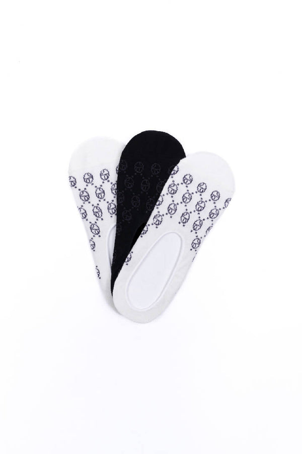 Modal Monogram No Show Socks in 2 White & 1 Black