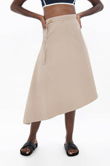 Mallorca Organic Cotton Asymmetric Skirt in Sand Brown