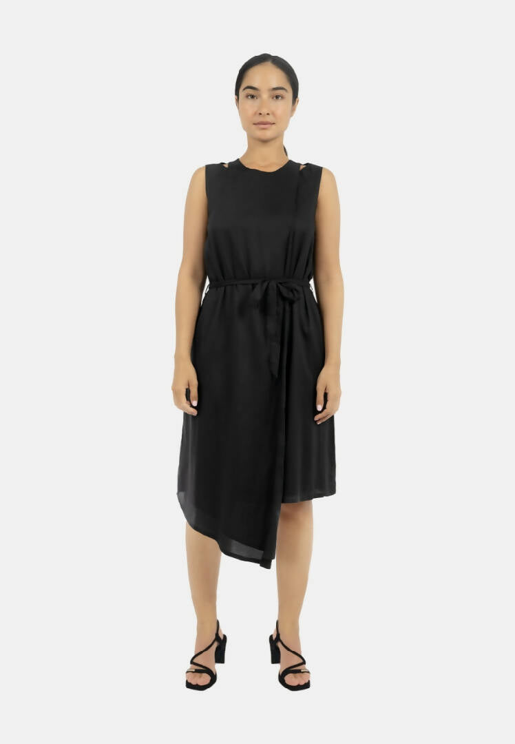 Funchal Asymmetric Wrap Dress Black