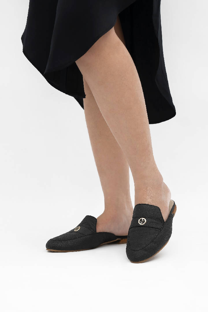 Cairo Mules in Charcoal Black