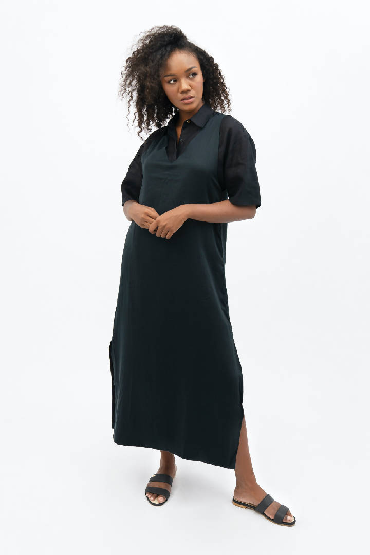 Capri Sleeveless V-neck Maxi Dress in Licorice Black