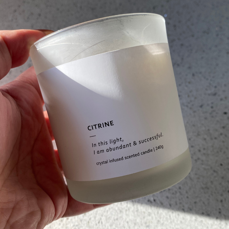 Citrine Crystal Soy Candle infused with amber ocean fragrance