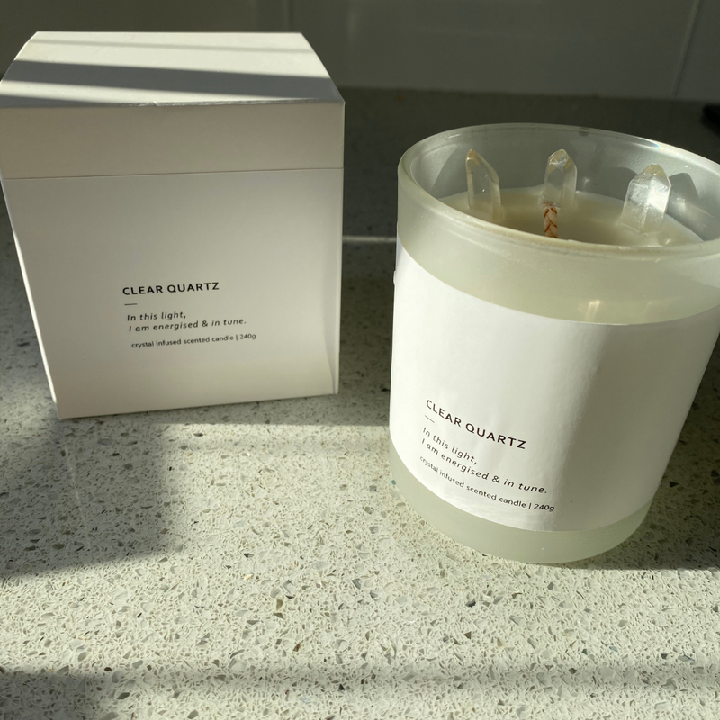 Clear Quartz Crystals Soy Candle with box - Pandora and Lychee