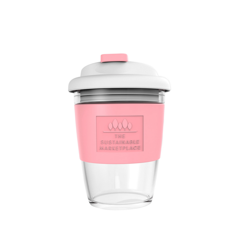 Reusable Glass Coffee Cup - Pink