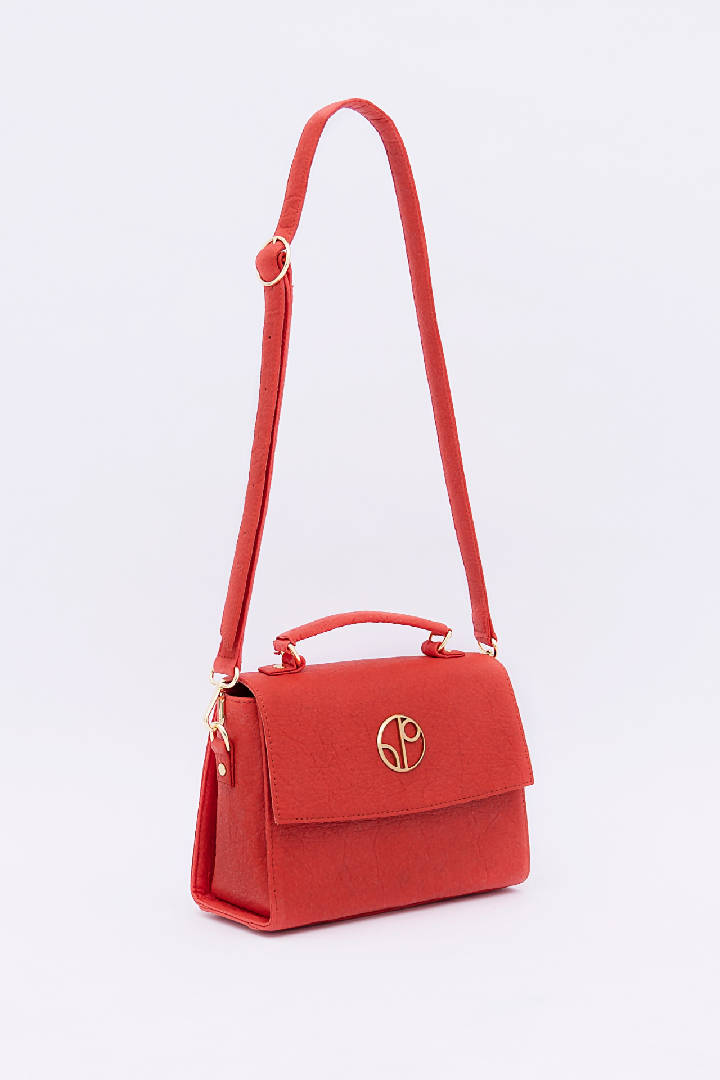 London Piñatex® Saddle Bag in Cherry Red