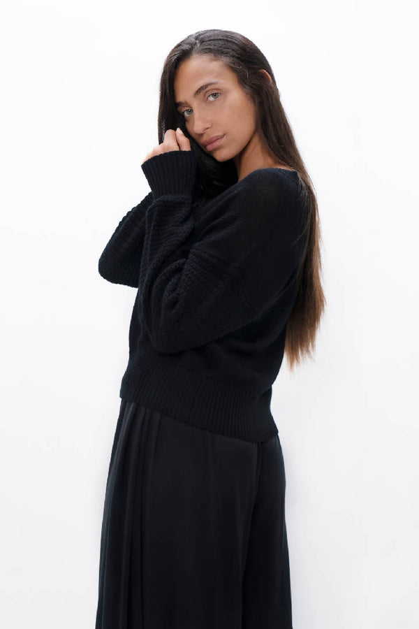 Nagano - Wool V-Neck Sweater - Licorice Black