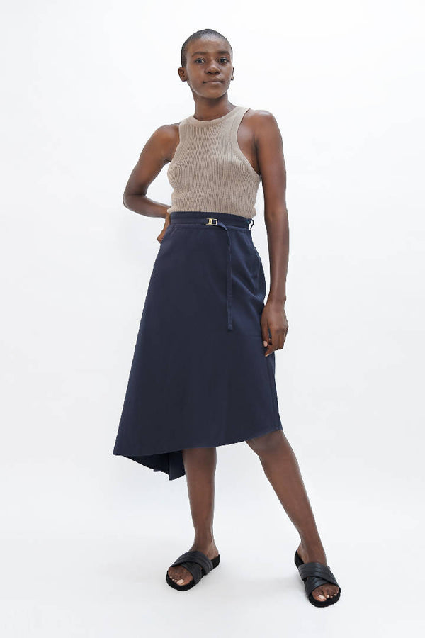 Mallorca Organic Cotton Asymmetric Skirt in Summer Night Blue