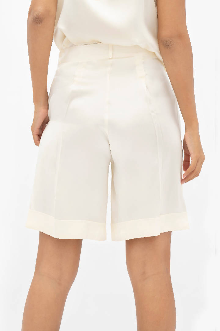 Manila Silk Tailored Shorts in Pearl White