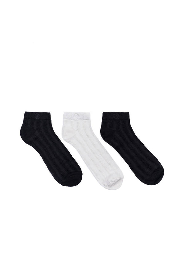 Modal Cable-Knit Ankle Socks in 2 Black & 1 White