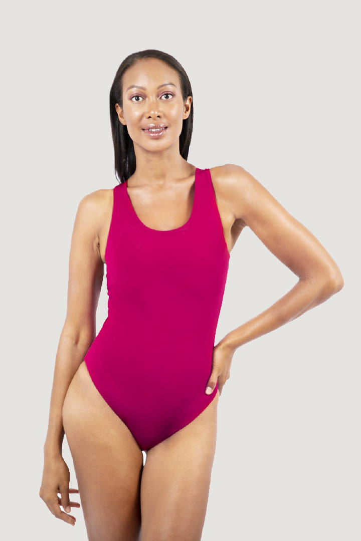 Santorini Crisscross One-Piece Swimsuit in Red Coral